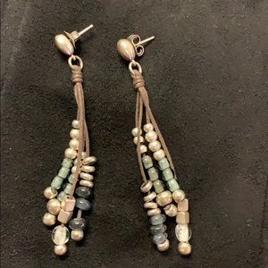Uno de 50 Leather Silver Murano Dangle Earrings